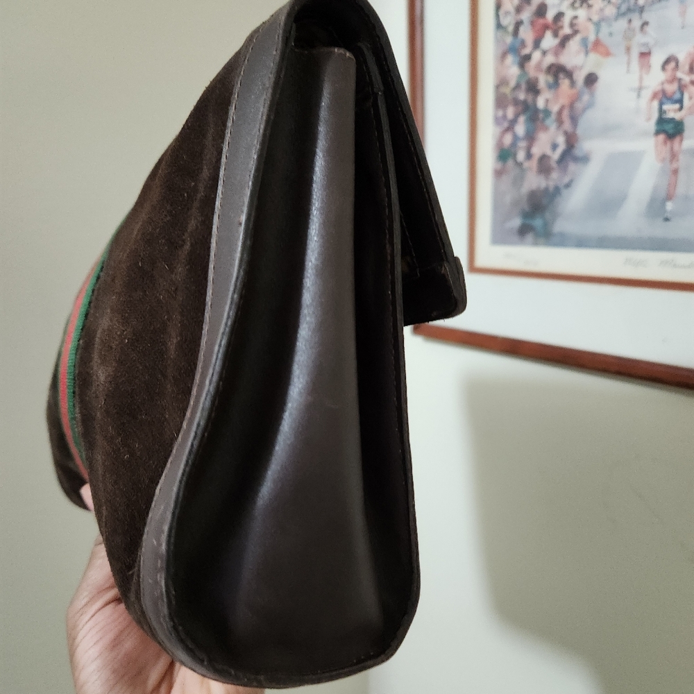 Gucci Vintage Clutch Sherry Line Leather Suede Brown. - Picture 2 of 15